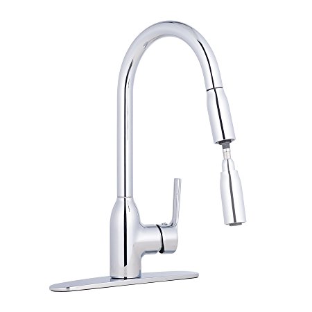 CO-Z Pull Out Chrome Finished Kitchen Sink Faucet, 360° Swivel Single Handle Faucet with Pull Down Sprayer, American Standard Water Faucet Fixtures for RV Kitchen Farmhouse Laundry