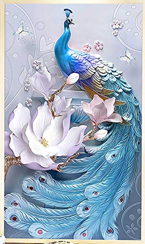 TOCARE Large DIY 5D Full Diamond Painting by Numbers Kits 40x60CM Lucky Bird Blue Peacock Embroidery Home Wall Decor