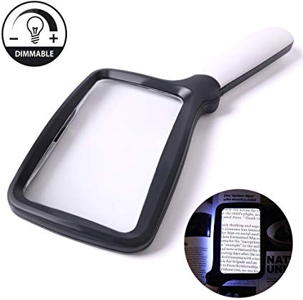 ADTALA Magnifying Glass with Light, Folding Handle, 5 Bright LED Magnifier, 2X Rectangular Handheld Reading Magnifying Glass for Seniors, Low Vision, Macular Degeneration, Hobbyists by H LUX