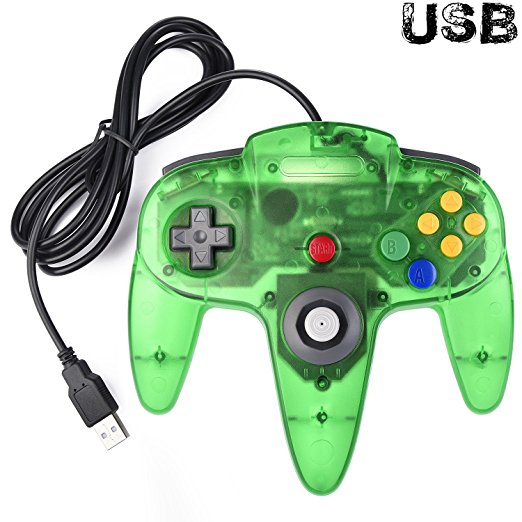 Classic Nintendo 64 Controller, iNNEXT N64 Wired USB PC Game pad Joystick, N64 Bit USB Wired Game stick Joy pad Controller for Windows PC MAC Linux Raspberry Pi 3 Sega Genesis Higan (Jungle Green)