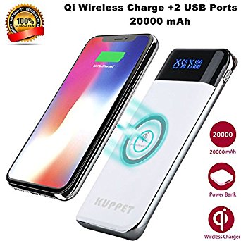 Wireless Charger Power Bank,KUPPET 20000mAh External Battery Charging Pack Portable Charger Battery Pack Portable Charger for iPhone X,iPhone 8,Samsung Galaxy S8 Note 8