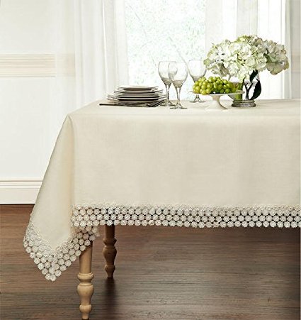 Luxurious Heavy Weight Macrame Trim Fabric Tablecloth By GoodGramreg - Assorted Sizes and Colors - Beige 60quot x 90quot Rectangle 6-8 Chair