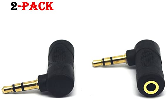 3.5mm Jack Adapter - Riipoo [2 Pack] 90 Degree Angle 3 Pole 1/8” TRS 3.5mm Jack Male to Female Stereo Audio Adapter Connector, Golden Plated Jack (3 Pole M - FM)