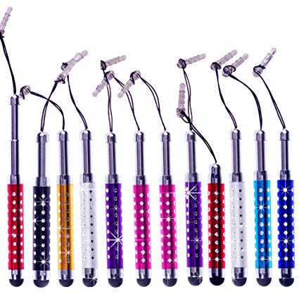 Eco-Fused Stylus Pen Bundle including 12 Adjustable Bling Stylus Pens Compatible With All Capacitive Touchscreen Devices (including iPad, iPhone, iPod, Android Tablets, Samsung Galaxy Tablet and More)