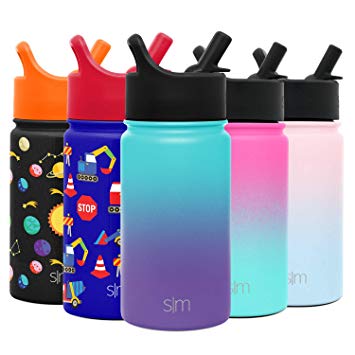 Simple Modern 14oz Summit Kids Water Bottle Thermos with Straw Lid - Dishwasher Safe Vacuum Insulated Double Wall Tumbler Travel Cup 18/8 Stainless Steel - Ombre: Tropical Seas