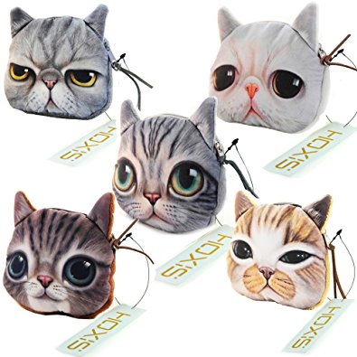 Hoxis Adorable 3D Cat and Dog Face Plush Coin Purse