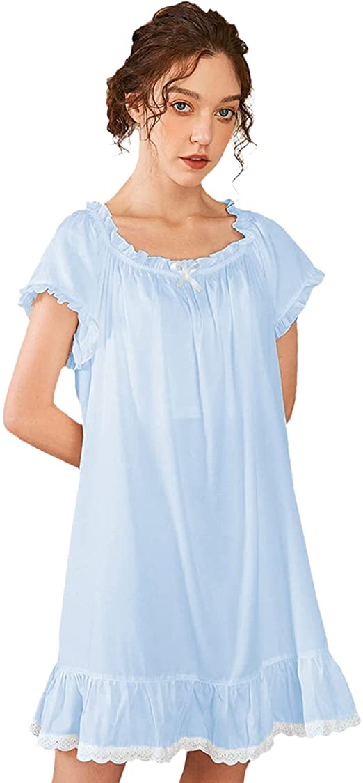Nanxson Womens' Cotton Nightgown Short Sleeve Sleepwear Vintage Victorian Nightshirt Lounge Dress
