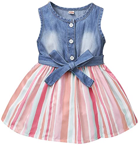 Toddler Baby Girl Clothes Summer Girl Dresses Outfit Infant Denim Sundress Jeans Tutu Skirt Short Sleeve Dress for Girl