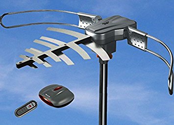 Able Signal Quick Assembly Amplified HD Digital Outdoor HDTV Antenna with Motorized 360 Degree Rotation, UHF/VHF/FM Radio with Infrared Remote Control
