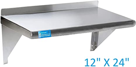 AmGood 24" Long X 12" Deep Stainless Steel Wall Shelf | NSF Certified | Appliance & Equipment Metal Shelving | Kitchen, Restaurant, Garage, Laundry, Utility Room
