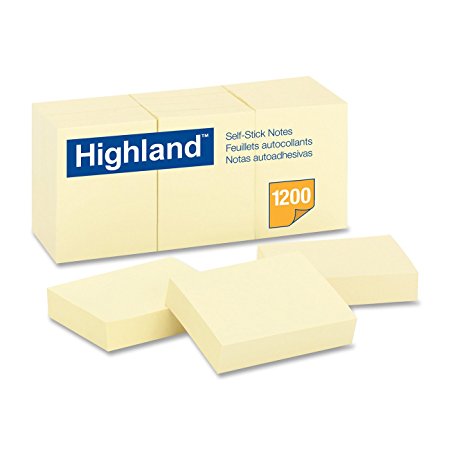 Highland 6539 Self-Stick Notes, 1-3/8-Inch by 1-7/8-Inch, Yellow, 100 Sheets per Pad (12 Pack)
