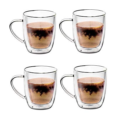 20 OZ Set of Borosilicate Glass Coffee Mugs With Handles – Double Wall Glass Mug Set (4)