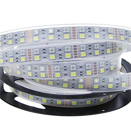 Alarmpore(TM) Double Row 16.4FT 5050 RGBW RGB White LED Strip Tape Light 5M 600 SMD 120Leds/M IP67 Tube Waterproof Ribbon Rope Light 12V DC for Wedding Party Holiday Outdoor LED Lighting