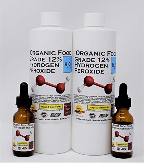 2 Pints Organic TNL 12% Certified Food Grade Hydrogen Peroxide + 2 Pre-filled Dropper Bottles. Recommended by One Minute Cure & True Power of Hydrogen Peroxide. Shipped Fast. MADE IS USA