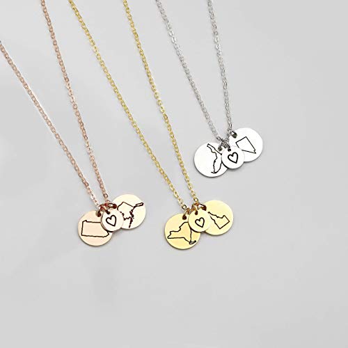 Best Friend Gifts Long Distance Friendship Jewelry State Necklace Charm Necklaces Custom Necklace Best Gifts Name Rose Necklace - CN-LDS