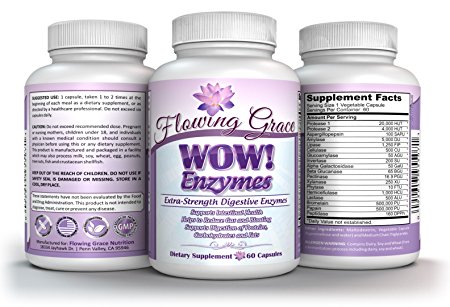 WOW! Enzymes Extra-Strength Digestive Enzymes with Amylase, Lactase, Lipase, Bromelain, Protease-Reduce Gas, Bloating, Improve Digestion of Proteins, Fats, Carbs, Gluten, Non-GMO, Vegetarian