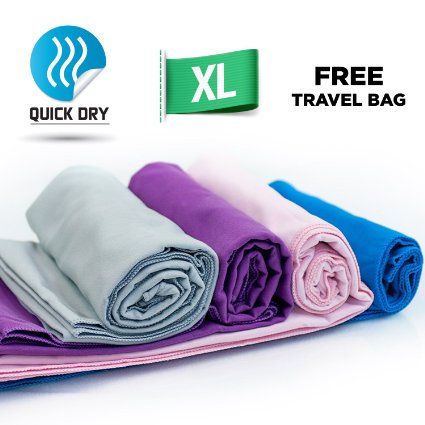Quick Dry Towel - Lightweight - Highly Absorbent - Compact - Travel - Soft Microfiber - 100 Moneyback Guarantee - Large - Best For Yoga Pilates Bikram Beach Sports Gym And Swimming - Includes FREE Storage Bag FREE Weight Loss E-Book
