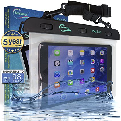 Cameras Waterproof iPad Case - Incredibly Easy To Seal Securely - Compatible With All iPad Models (including iPad mini 3), Samsung, HTC, Sony, Nokia - All Pads/Phones/Phablets/iPods/Cameras Up To 8
