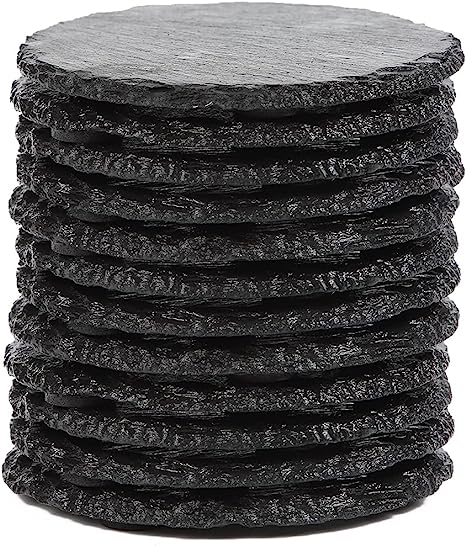 12 Round Slate Stone Coaster Drink Slate Coaster for Bar Kitchen Home Decor, Black, 3.8 Inches in Diameter