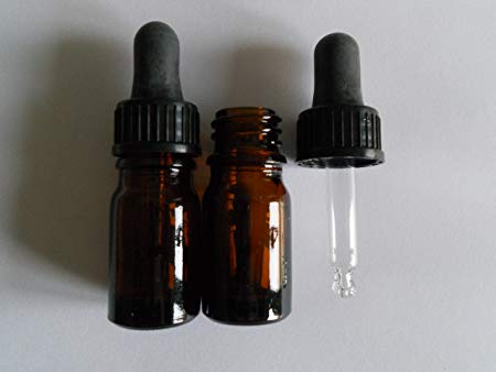 TWO 5ml AMBER Brown Glass Bottles with Dropper Pipettes