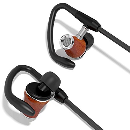 Symphonized NRG S Bluetooth Earbuds | Wireless Genuine Wood In-ear Noise-isolating Headphones | Earphones with Angle-Fit Ear Tips, Comfort Neckband, Mic, & Volume Control - Black