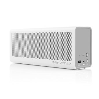 BRAVEN 805 Portable Wireless Bluetooth Speaker [18 Hours Playtime] Built-In 4400 mAh Power Bank Charger - White / Light Gray