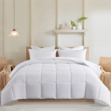 Cosybay 3 Piece Comforter Set- Quilted Ultra-Soft Microfiber- Lightweight Down Alternative Comforter with Shams- All-Season Bedding Set-King, White