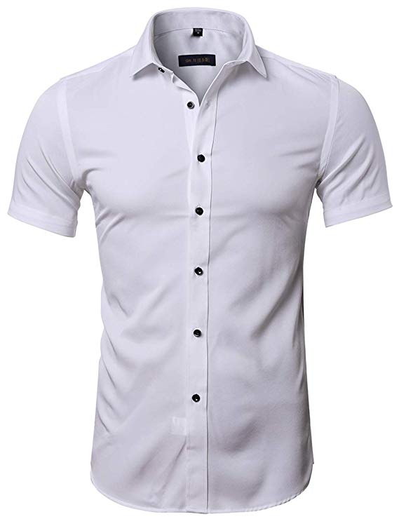 Harrms Mens Dress Shirts Short Sleeves Bamboo Fiber Elastic Slim Fit Button Down, Stretchy Casual Shirts for Men, 9 Colors