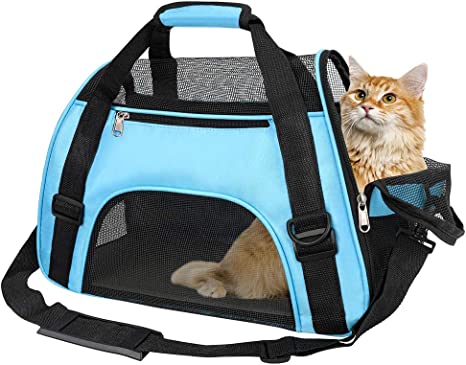TIYOLAT Pet Carrier Bag, Airline Approved Duffle Bags, Pet Travel Portable Bag Home for Little Dogs, Cats and Puppies, Small Animals (M, Blue)