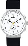 Braun Mens BN0035WHBKG Classic Chronograph Analog Display Quartz Black - White Dial with Black Band