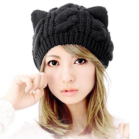 Women Beanie,Clode® Ladies Winter Knit Crochet Braided Cat Ears Beret Beanie Ski Knitted Hat Cap