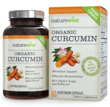 NatureWise Organic Curcumin Antioxidant Enhanced Bioavailability with Ginger and Black Pepper 500 mg 60 count