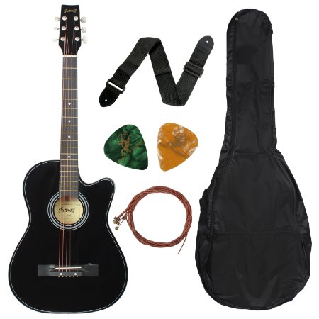 Juârez Acoustic Guitar, 38 Inch Cutaway, 038C with Bag, Strings, Pick and  Strap, Black