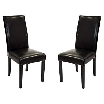 Armen Living LCMD014SIBL . Dining Chair Set of 2 in Black Bonded Leather and Black Wood Finish