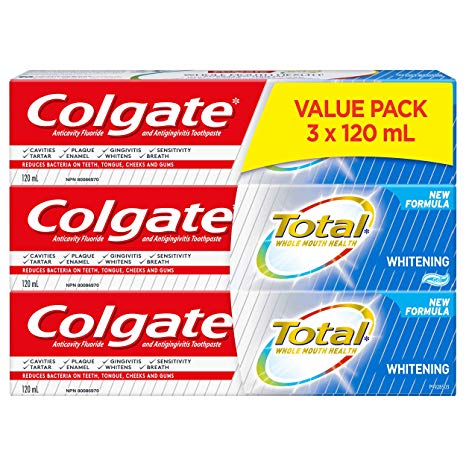 Colgate Total Whitening Gel Toothpaste, 3 x 120 mL