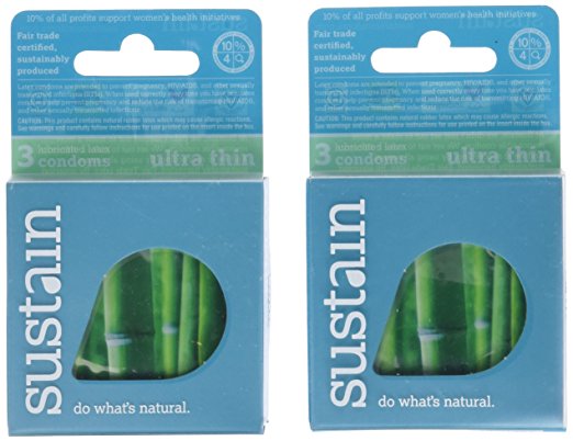 Sustain Ultra Thin Non-Toxic Lubricated Latex Condom, 6 Count