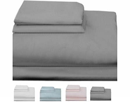 Homefair Linen Bedsheet 500 Thread Count 100% Cotton Sateen weave King Sheet Set, 4 Piece Bedding Set, Elastic 16 inch Deep Pocket, Edge Hemstitch, Grey