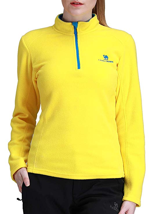 Camel Half Zip Fleece Jacket Women Lightweight Long Sleeve Fleece Pullover for Fall and Winter