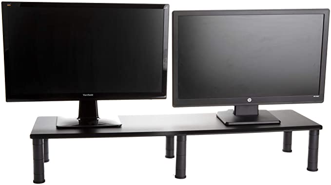 Mind Reader DUBMO-BLK Large Dual Stand for Computer Screens, Riser Support The Heaviest Monitors, Printers, Laptops, TV's, Perfect Shelf Organizer for Office Desk Accessories, Height Adjustable, Black