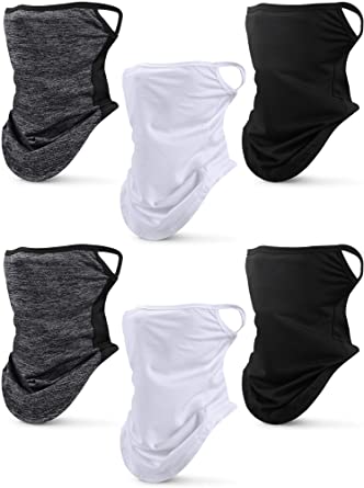 6 Pieces Face Cover Scarf with Ear Loops Ice Silk UV Protection Neck Gaiter Headwear Balaclava for Men Women