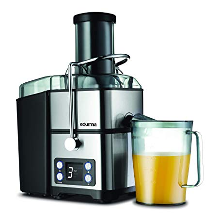 Gourmia GJ1350 Stainless Steel Wide Mouth Juicer | Digital Display | Whole Fruit Juicer | Filtration System | 4 Power Levels | Dishwasher Safe | Removable Parts | 32-Ounce Juice Reservoir | 800 Watts