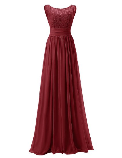 Dresstells® Long Prom Dress Scoop Bridesmaid Dress Lace Chiffon Evening Gown