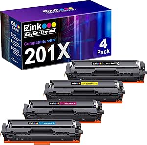 E-Z Ink 201X Replacement for HP 201X Toner Cartridges 4 Pack High Yield CF400A CF401A CF402A CF403A Compatible with HP Color Laserjet MFP M252dw M252n, Pro M277dw M277n (Black, Cyan, Magenta, Yellow)