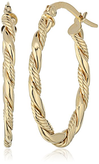 14k Gold Italian Oval Twisted Hoop Earrings