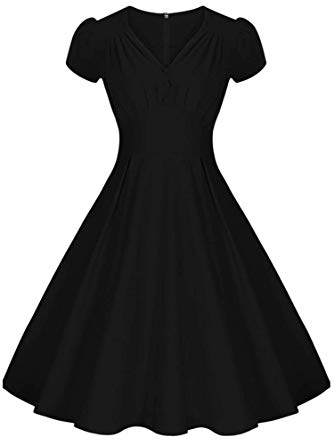 ACEVOG Vintage 1950's Deep V Neck Pleated Evening Party Cocktail Dress