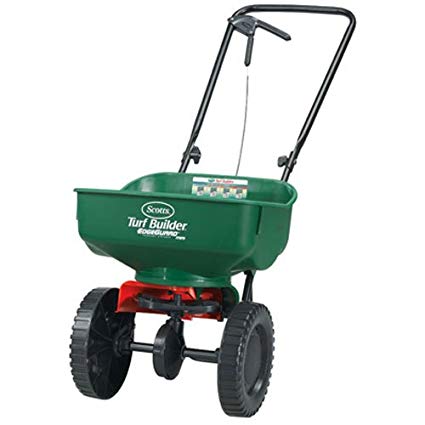 Turf Builder EdgeGuard Mini Broadcast Spreader | Spreads Grass Seed, Fertilizer and Ice Melt | Use in Spring, Summer, Fall and Winter | Holds up to 5,000 sq. ft. of Scotts Grass Seed