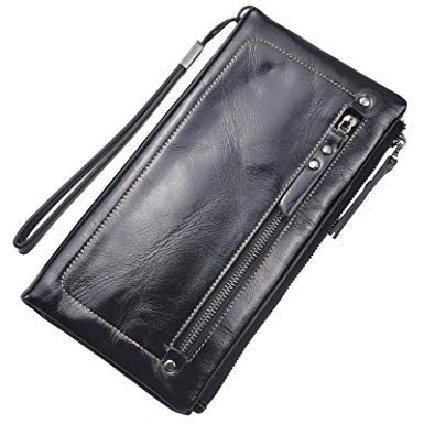 Bveyzi Women's Large Capacity Soft Real Leather Wristlet Wallet Checkbook Passport Holder