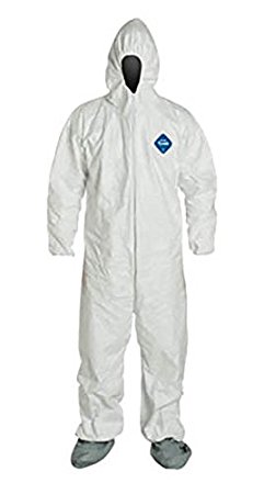 DuPont Tyvek 400 TY122S  Protective Coverall, Disposable, Elastic Cuff, Elastic Ankle, Attached Hood, Attached Boots, Large, White, (Retail Pack of 1)