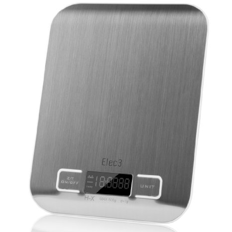 Digital Multifunction Kitchen and Food Scale Stainless Steel Platform with LCD Display 5kg Silver