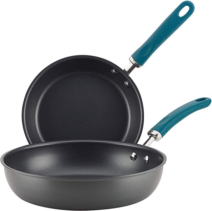 Rachael Ray 81127 Create Delicious Deep Hard Anodized Nonstick Frying Pan Set / Fry Pan Set / Hard Anodized Skillet Set - 9.5 Inch and 11.75 Inch, Gray